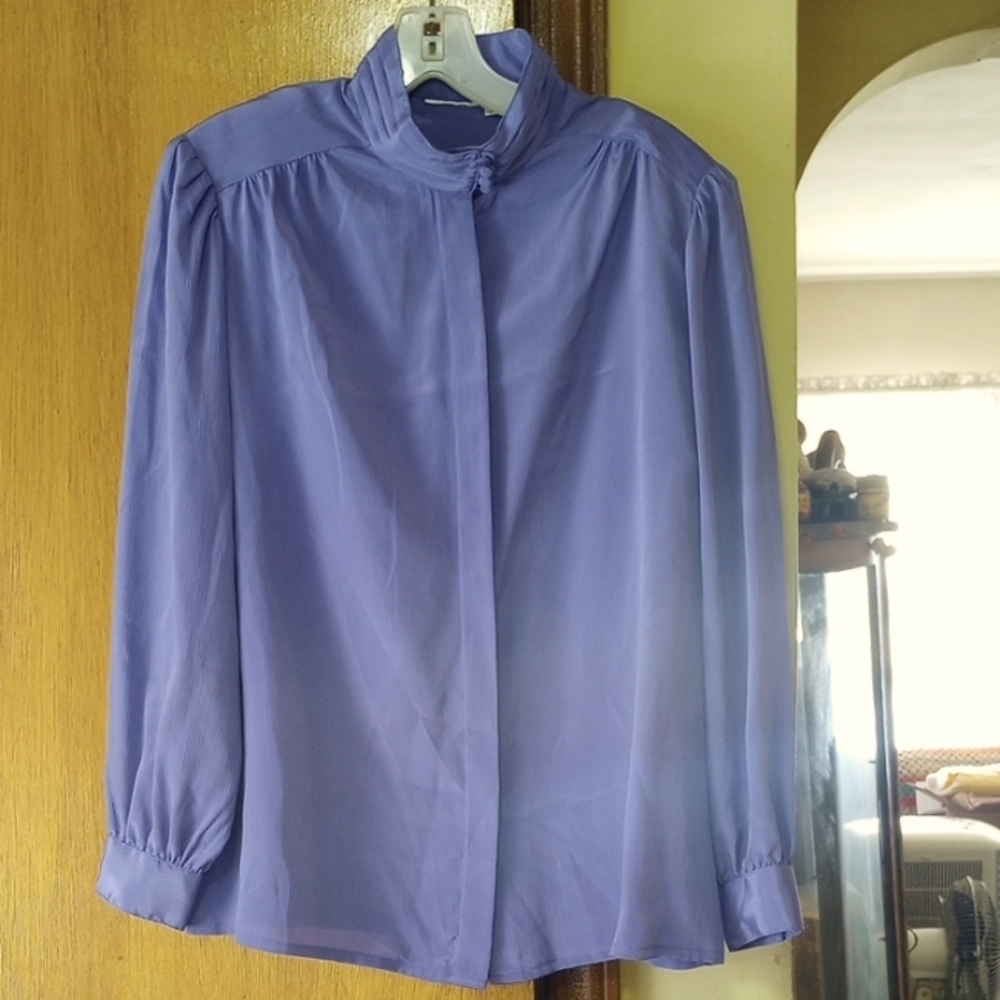 Vintage Classic Traditional Modest Purple Button Down Blouse w/ Collar, Size 14